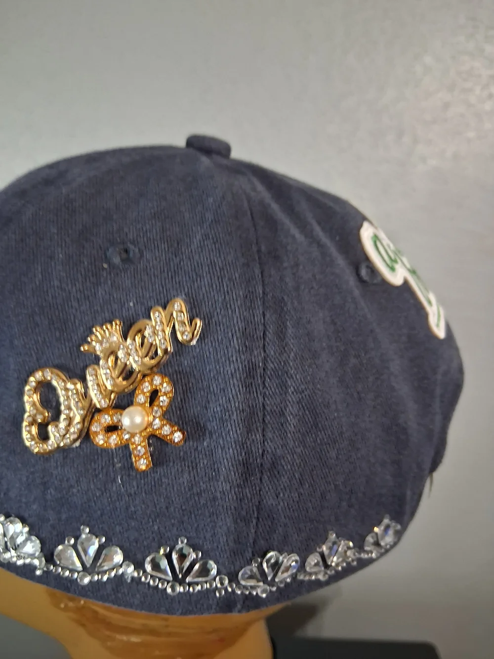 AKA Hand Crafted Navy Alpha Kappa Alpha 1908 Rhinestone Pearl Cap